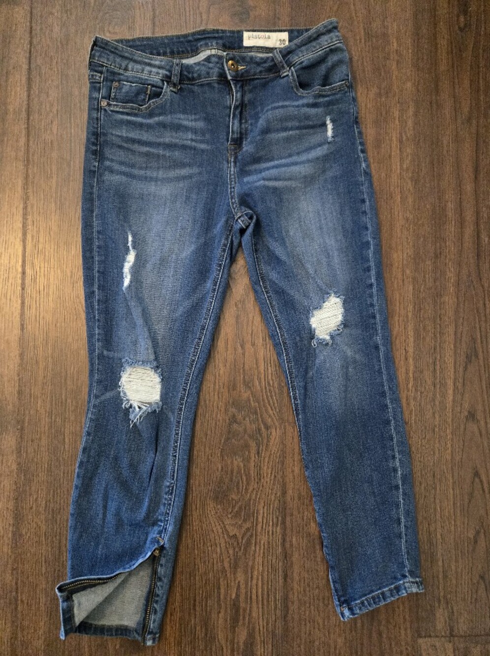 pistola Blue Distressed Cropped Ankle Jeans Zipper Size 30